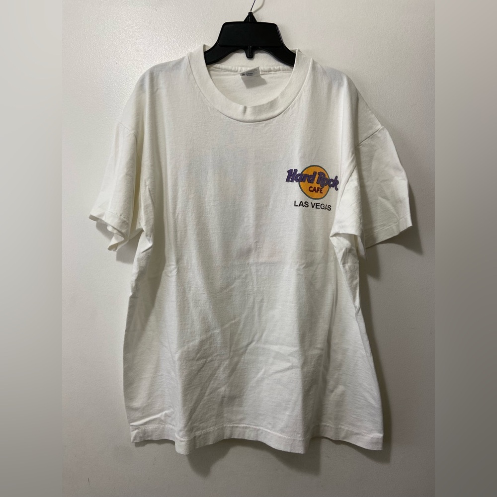 Vintage Y2K Hard Rock Cafe Las Vegas White Graphic Shirt Guitars Tee - Size L